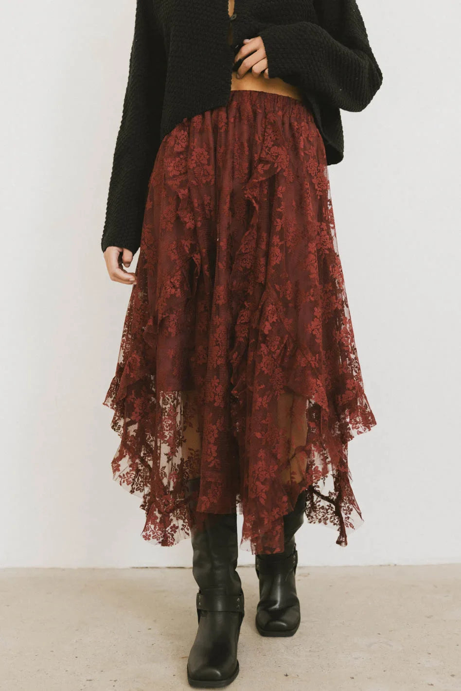 Elsie Lace Midi Skirt in Red Brown FINAL SALE