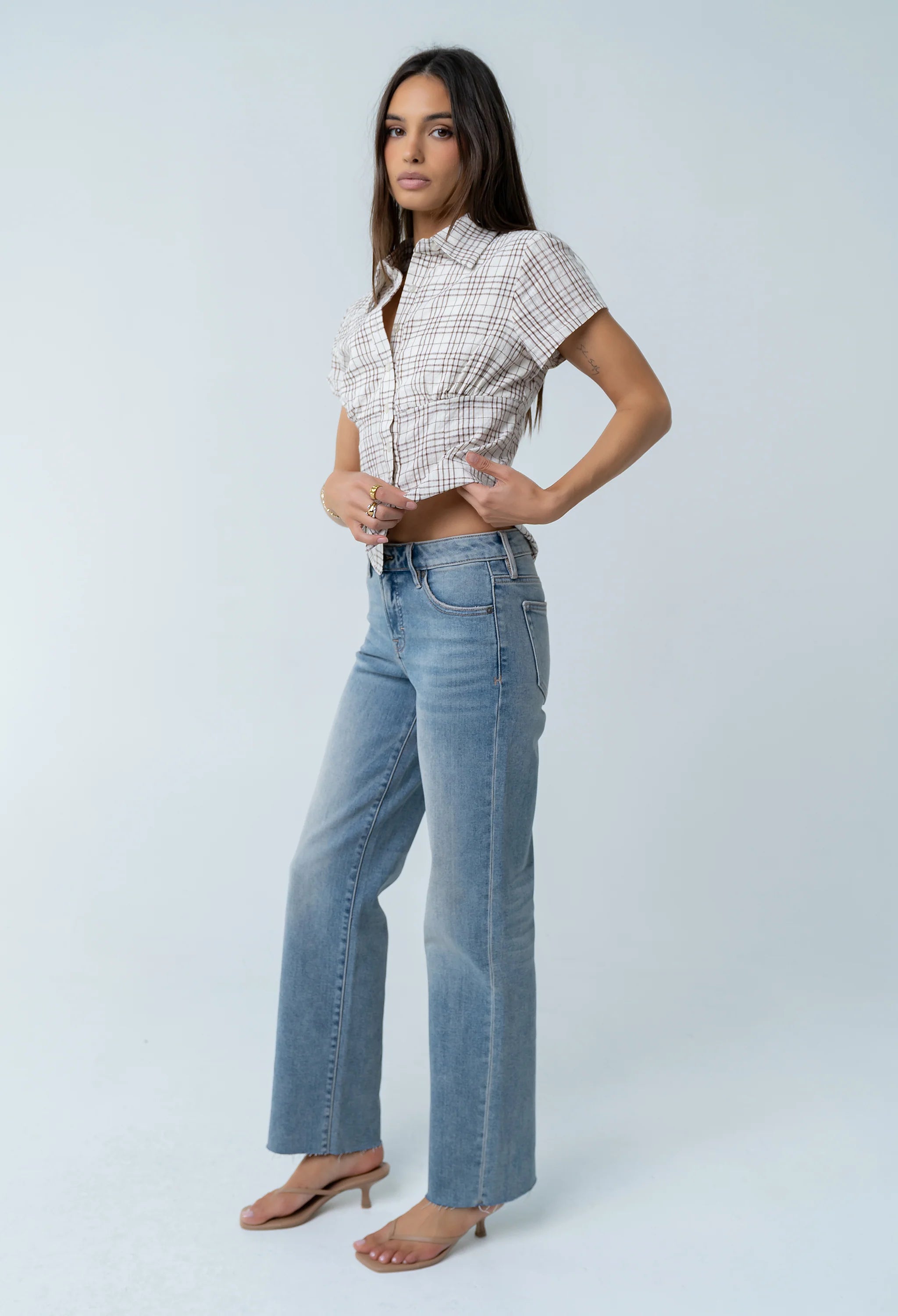Tristan Plaid Button Up in Brown