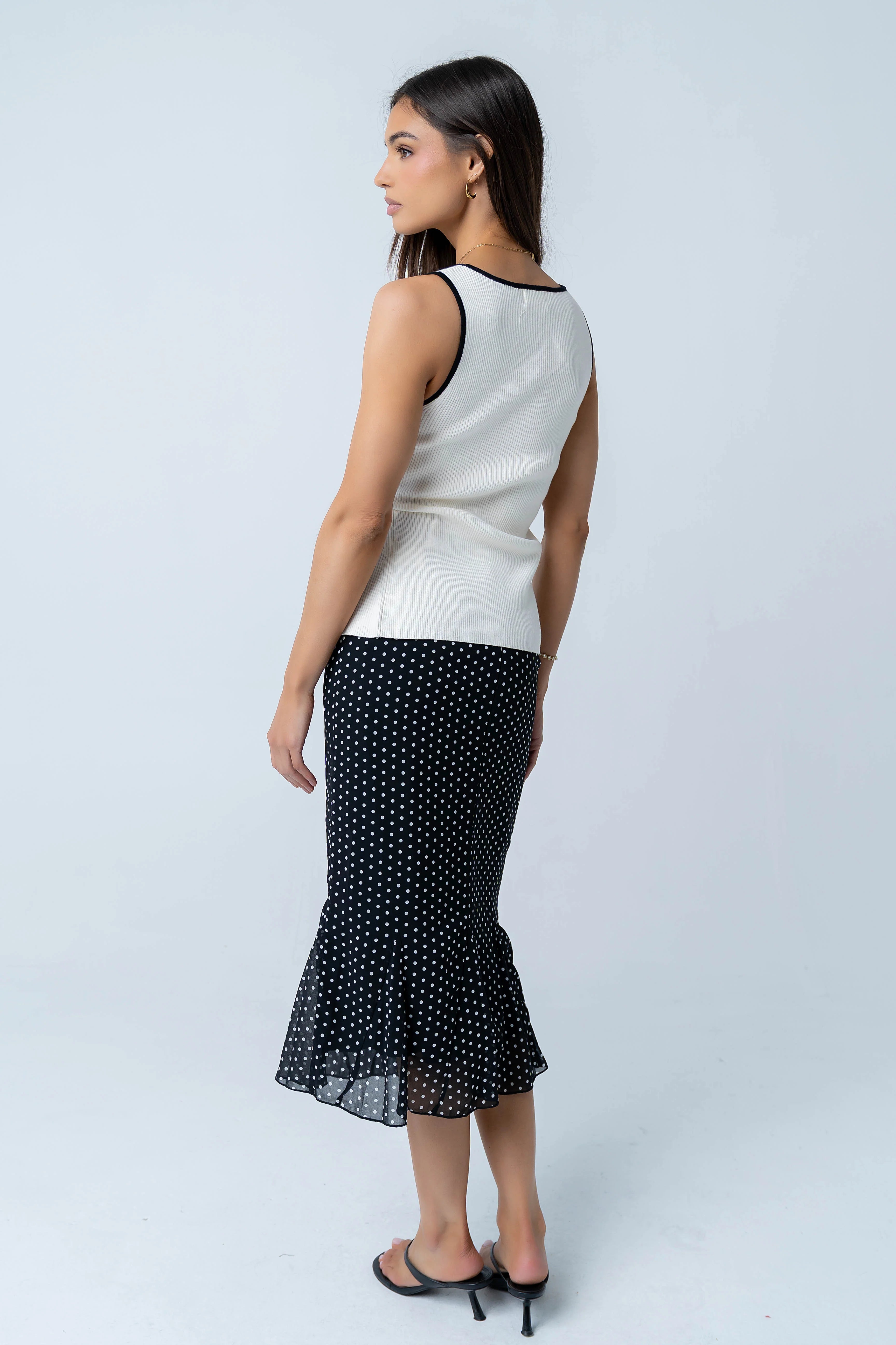 Gigi Polka Dot Midi Skirt in Black