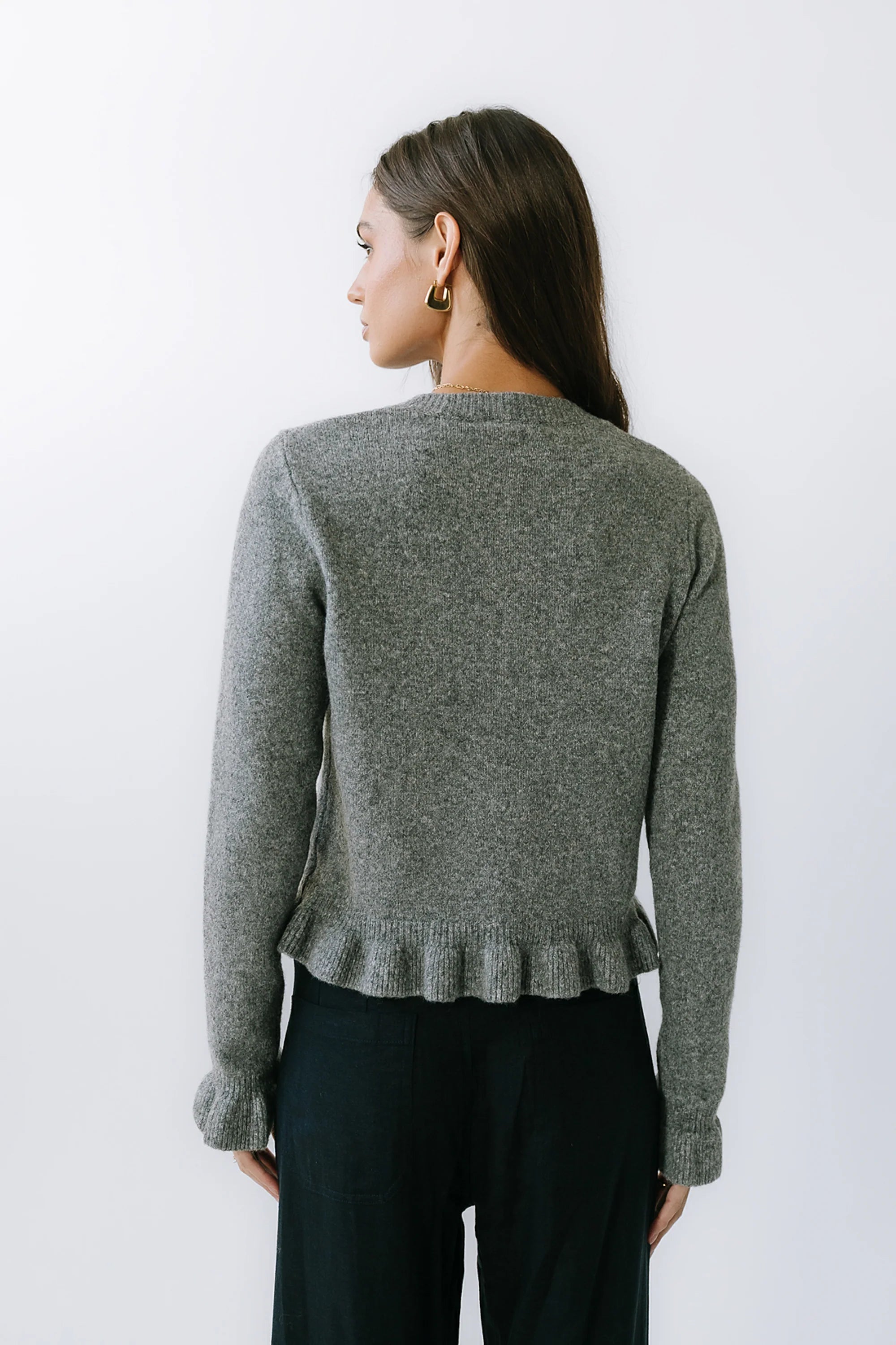 Rosie Ruffle Sweater in Heather Grey FINAL SALE