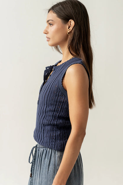 Lina Pointelle Knit Tank in Navy