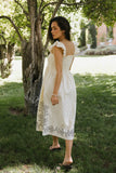 Lane Embroidered Midi Dress in Cream