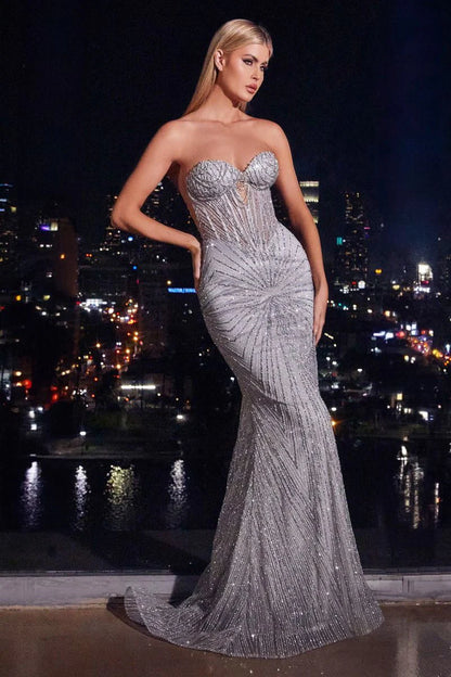 Maddox Gown Silver STRAPLESS GLITTER EMBELLISHED GOWN