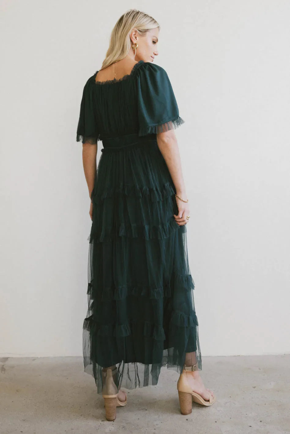 Eugena Ruffled Maxi Dress in Hunter Green FINAL SALE