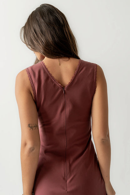 Hailey Lace Trim Maxi Dress in Marsala FINAL SALE