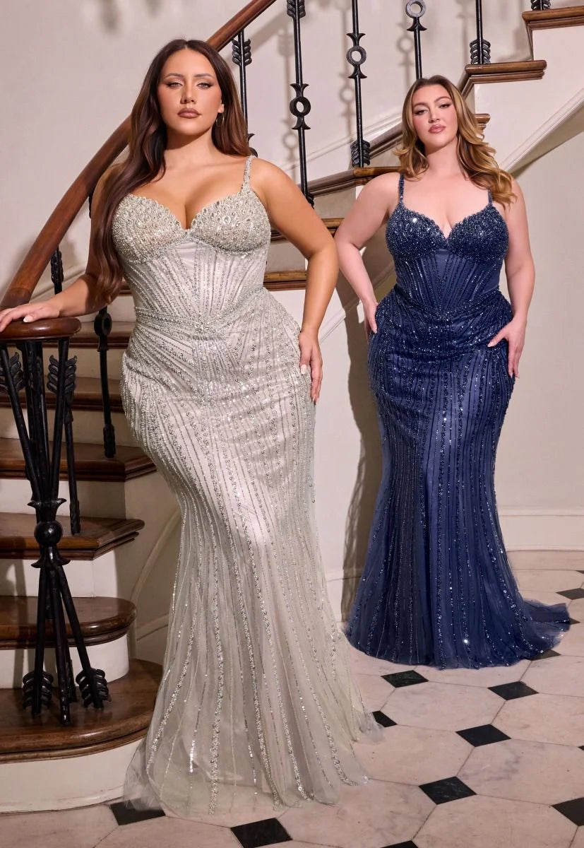 RENATA GOWN V NECK BEADED EVENING DRESS