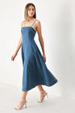 SUMMER INDIGO DENIM MIDI DRESS