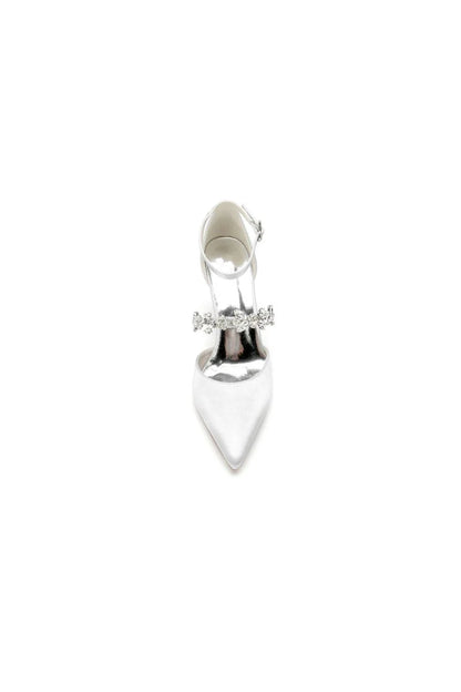 Satin Pointed Toe Rhinestone Strappy Chunky Heels