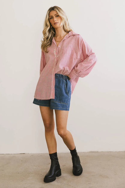 Gia Striped Button Up in Red