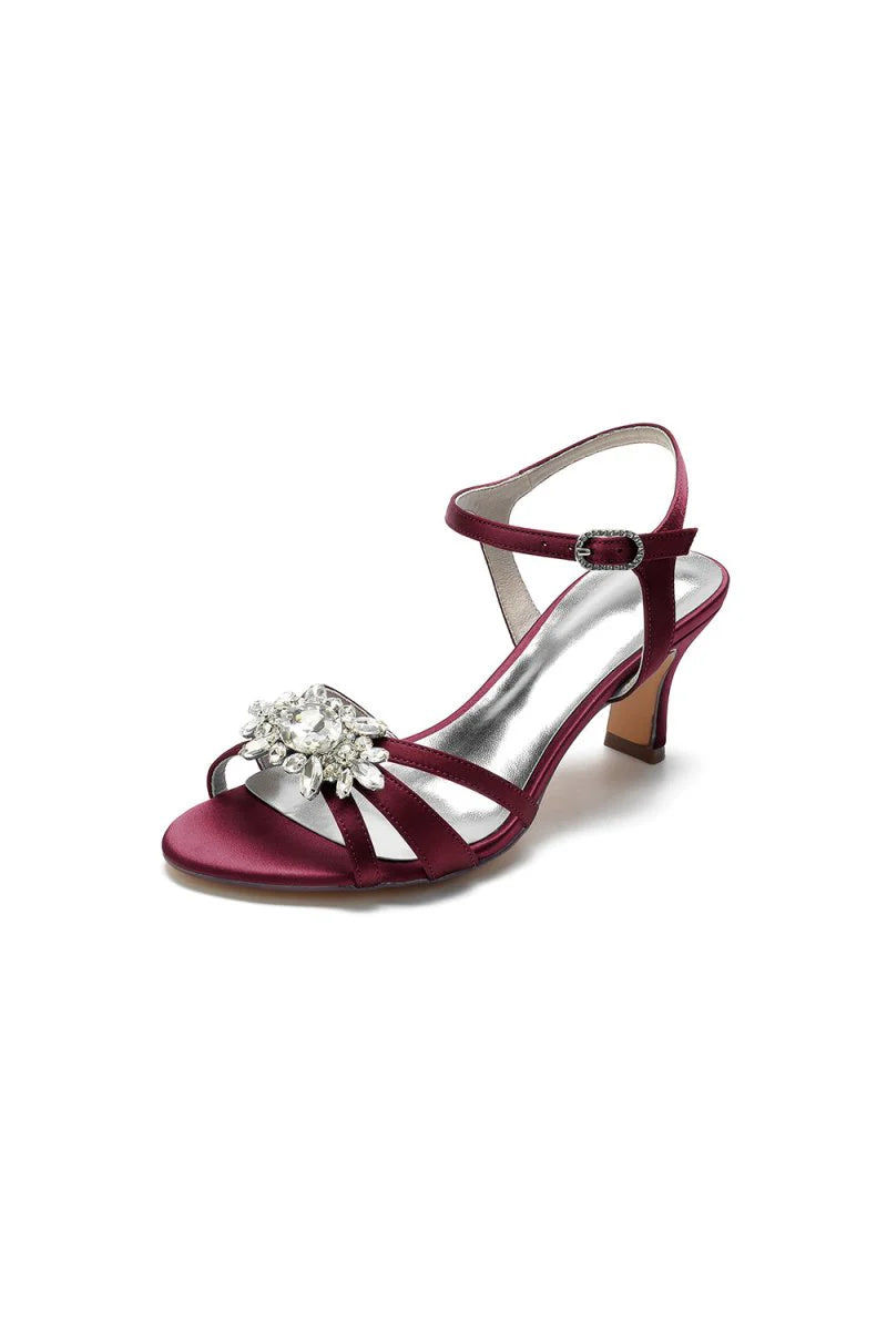Open Toe Crystal Flower Chunky Heels