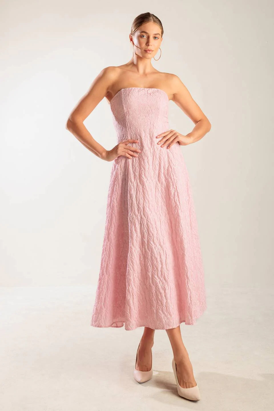 ROLL WITH IT LIGHT PINK MIDI DRESS