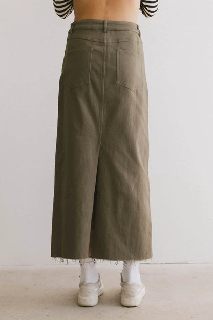Rylie Denim Maxi Skirt in Olive FINAL SALE