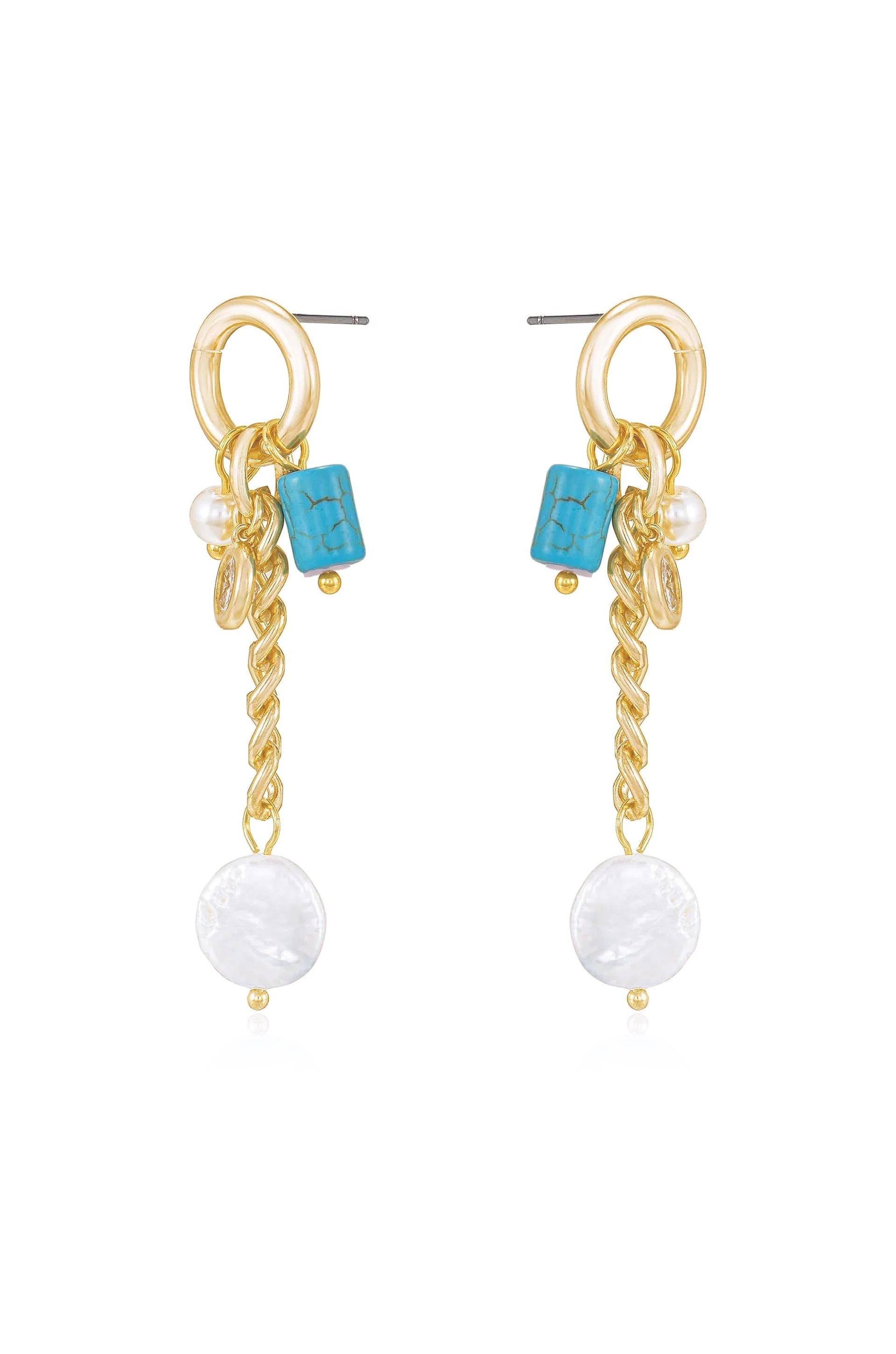 Pearl and Charm Dangle Earrings