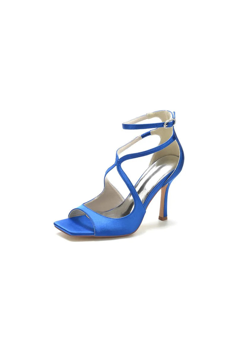 Square Open Toe Hollow Out Satin Stiletto Heels