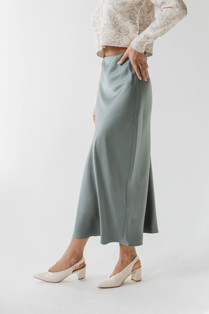 Tory Satin Maxi Skirt in Teal