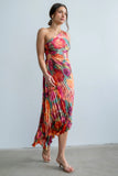Asymmetrical Pleated Maxi Dress in Multi