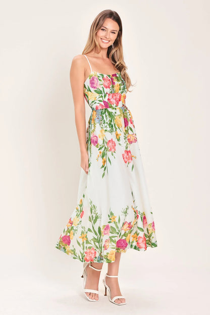 SHADOW FLORAL MIDI DRESS