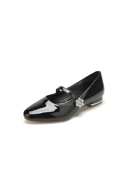 Pointed Toe Patent Leather Beaded Low Heels