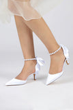 Pointed Toe Ribbons Faux Pearl Pumps