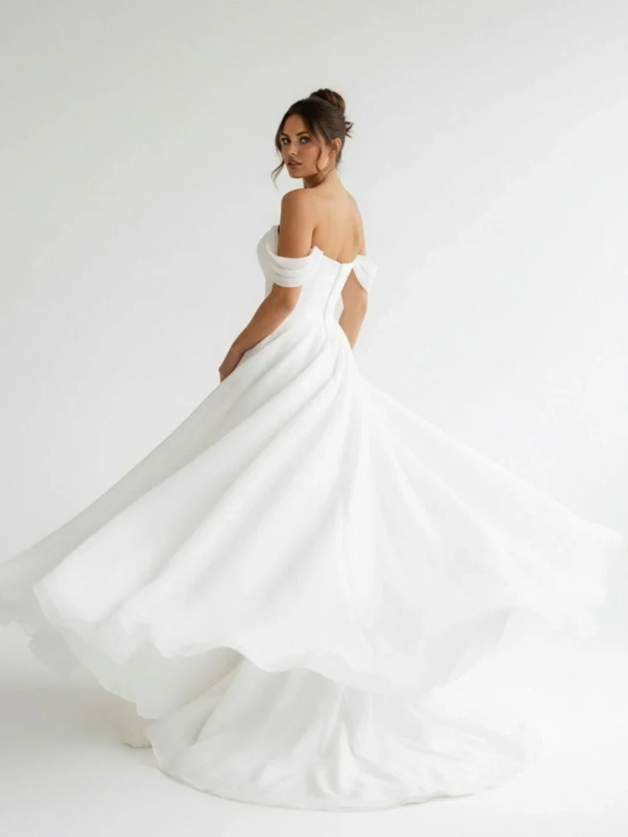 Elegant White Off the Shoulder Long Wedding Dress with Slit