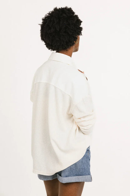 Isabelle Waffle Knit Henley Top in Cream FINAL SALE