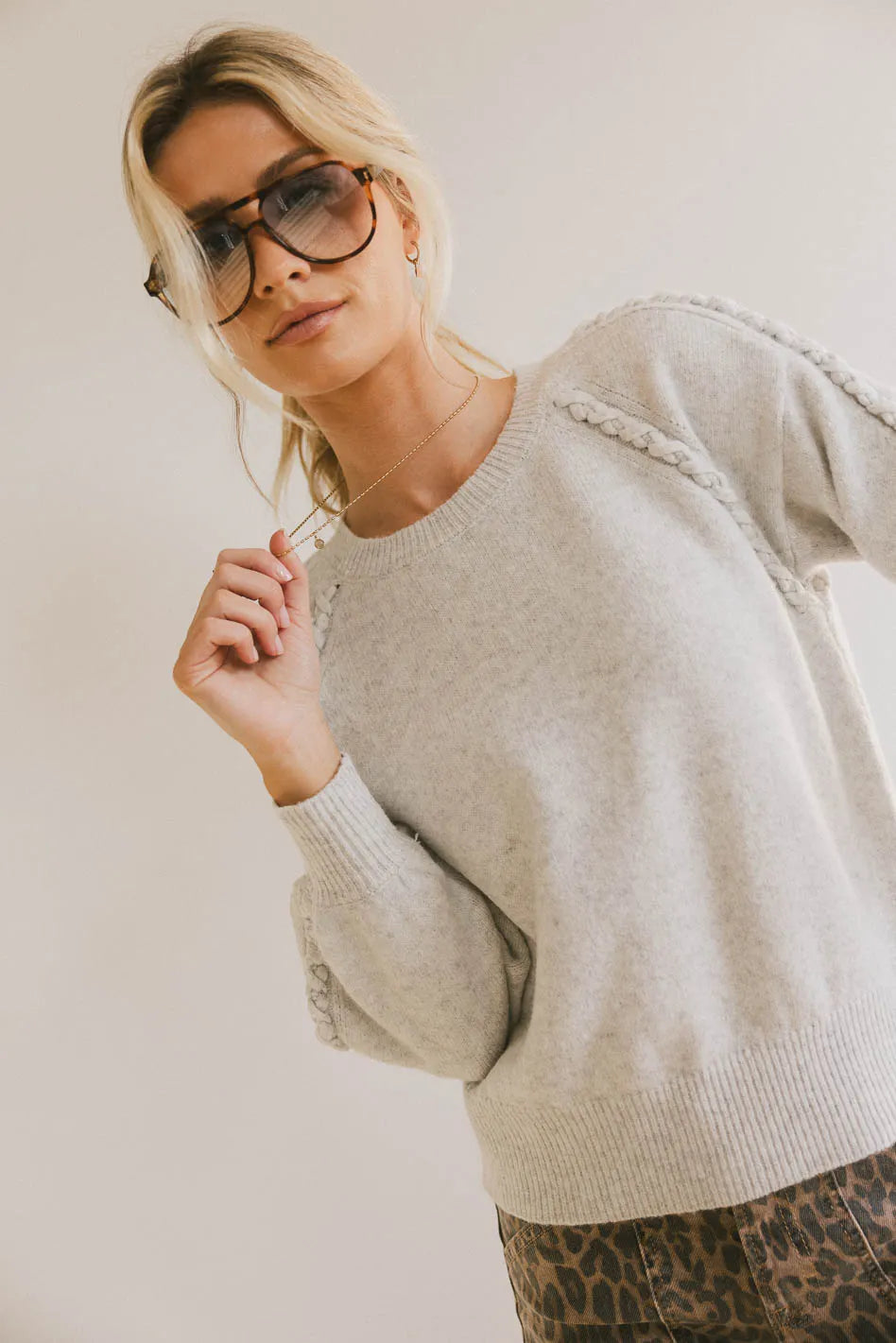Leony Braided Sweater in Grey FINAL SALE