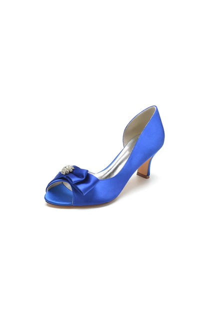 Open Toe Crystal Bow Chunky Heels