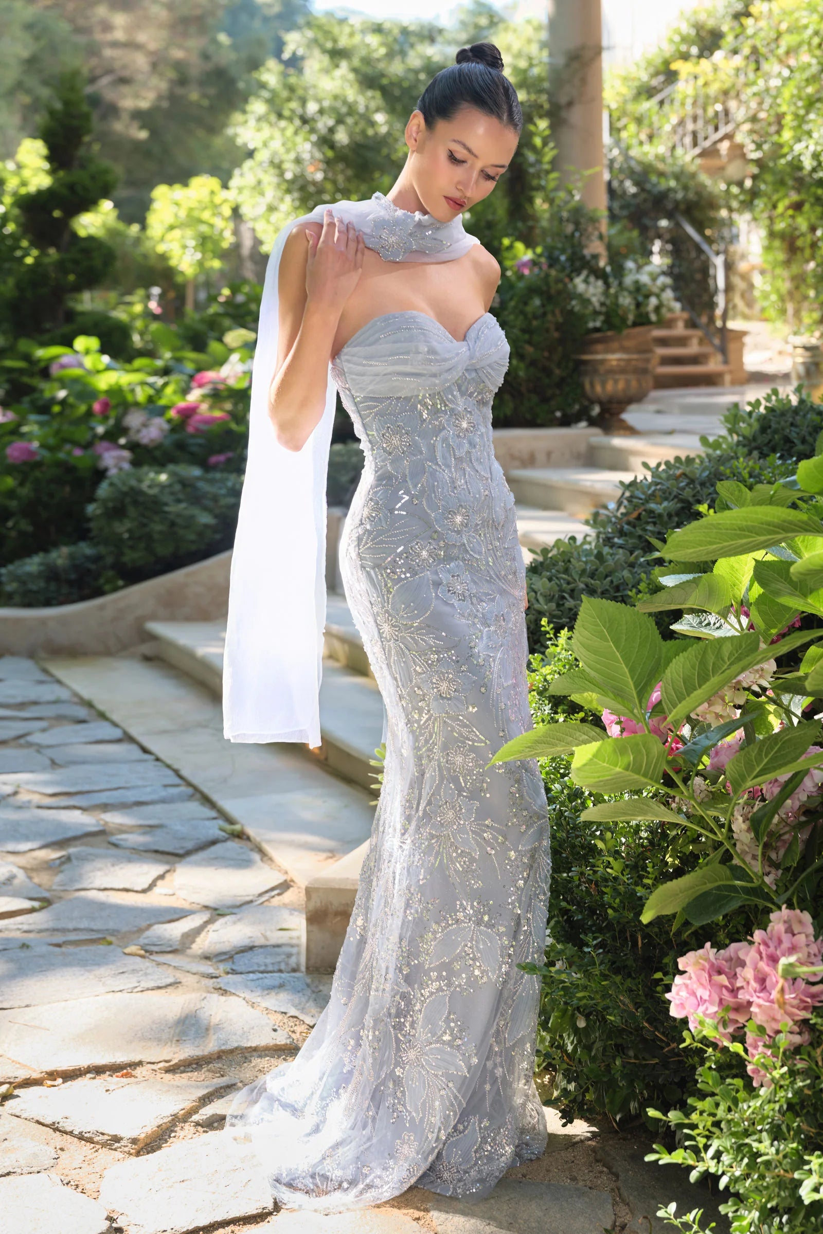 A1484 Meadow Lark Fitted Column Dress With Scarf Andrea Leo
