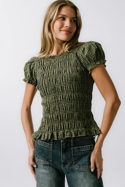Ruth Smocked Top in Green FINAL SALE
