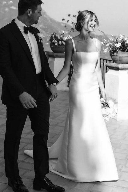 Simple Mermaid Square Neck Satin Wedding Dresses
