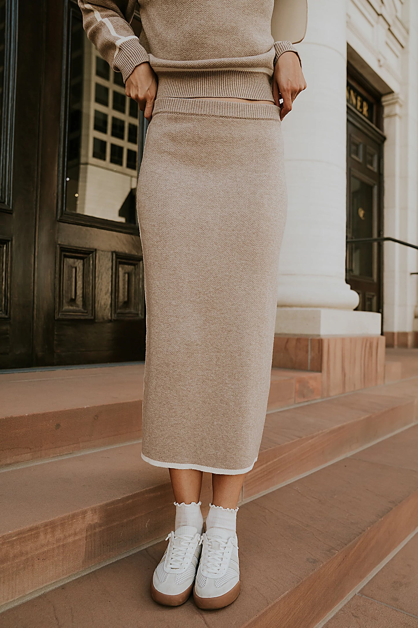 Kenna Contrast Midi Skirt in Oatmeal FINAL SALE