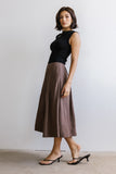 Tristan Mixed Media Midi Dress in Brown