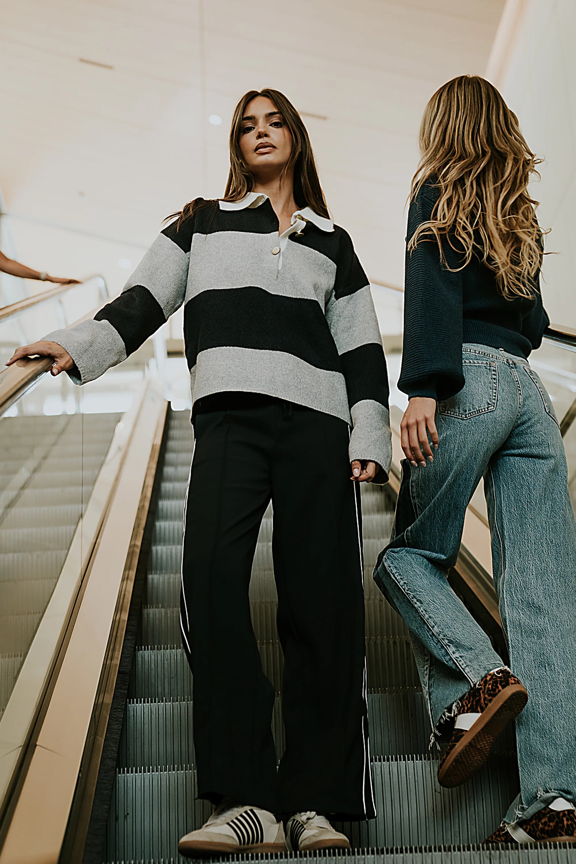 Emily Striped Wide Leg Pants in Navy