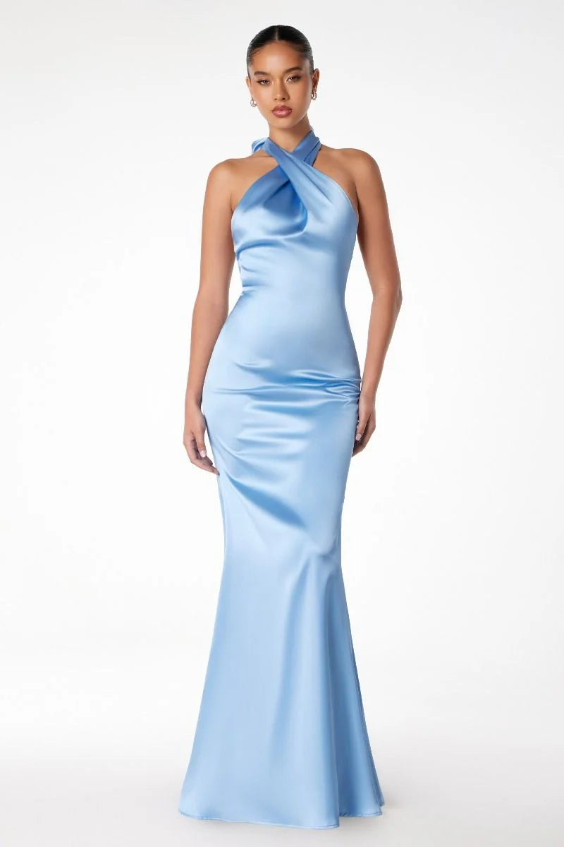 Piper Maxi Dress Fitted Satin Halter Dress