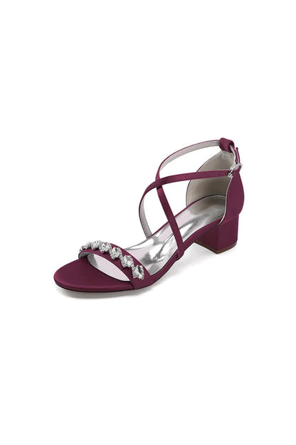 Open Toe Crystal Hollow Out Chunky Heels