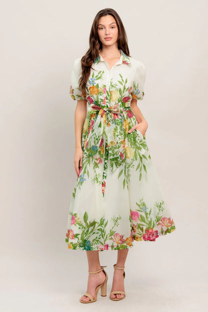 FRESH BLOSSOM IVORY FLORAL MIDI DRESS