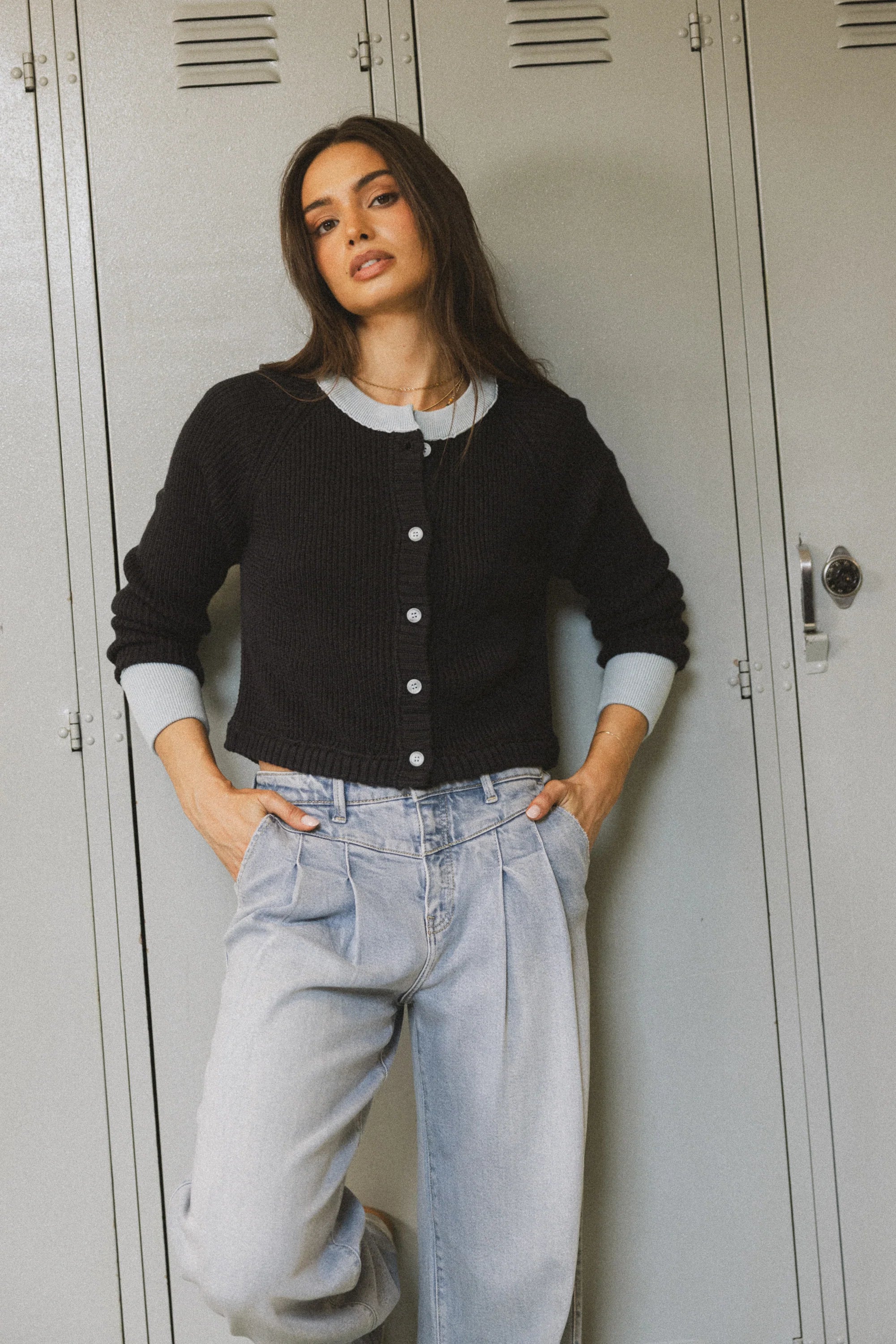 Ella Contrast Cardigan in Navy FINAL SALE