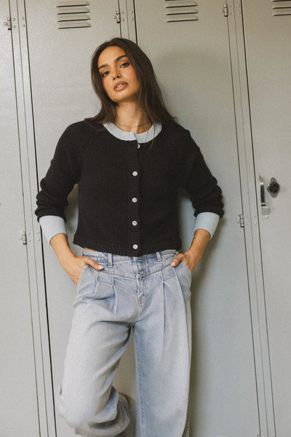 Ella Contrast Cardigan in Navy FINAL SALE