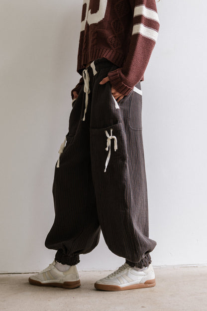 Cozette Striped Baggy Pants in Navy