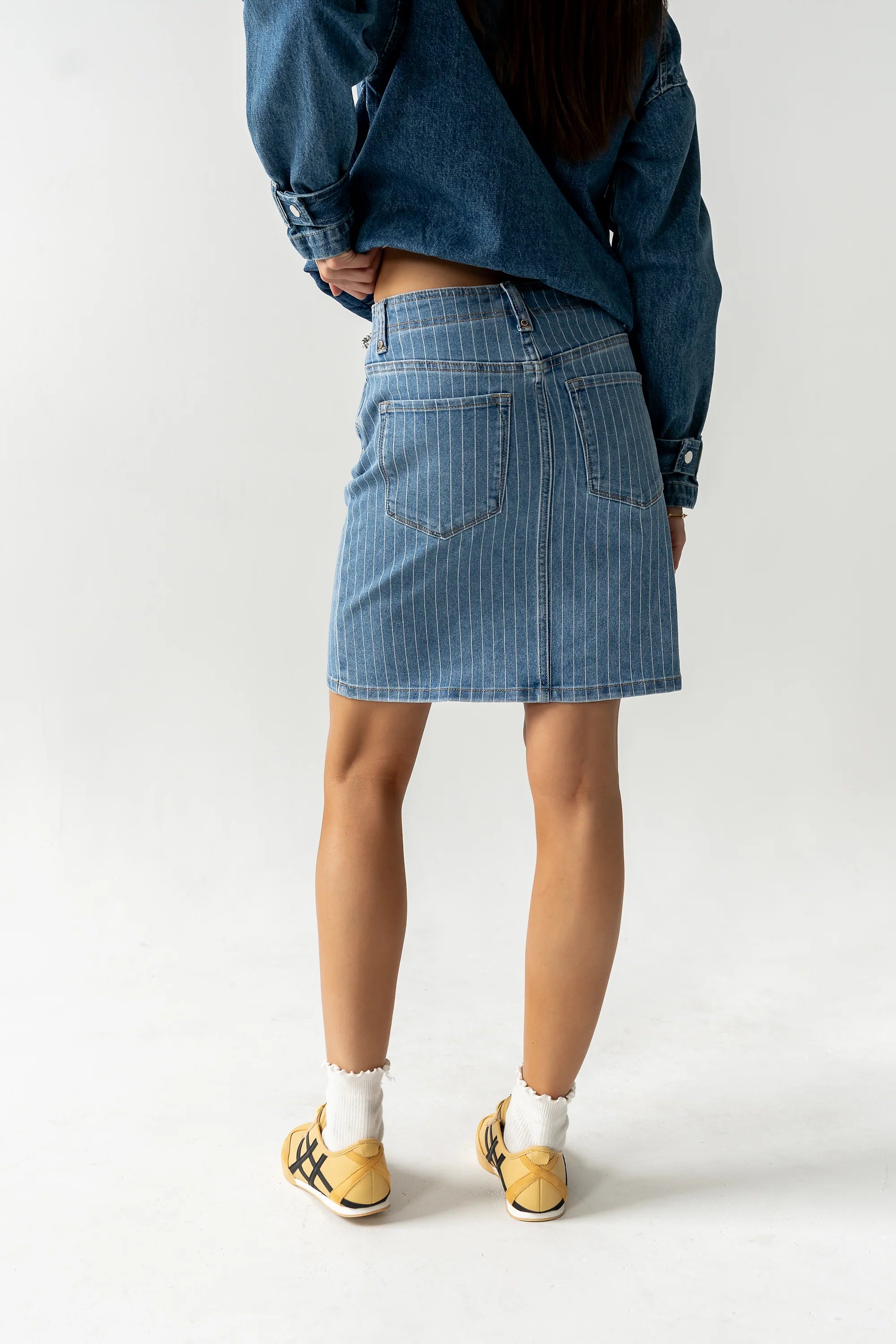 Parker Striped Denim Knee Length Skirt