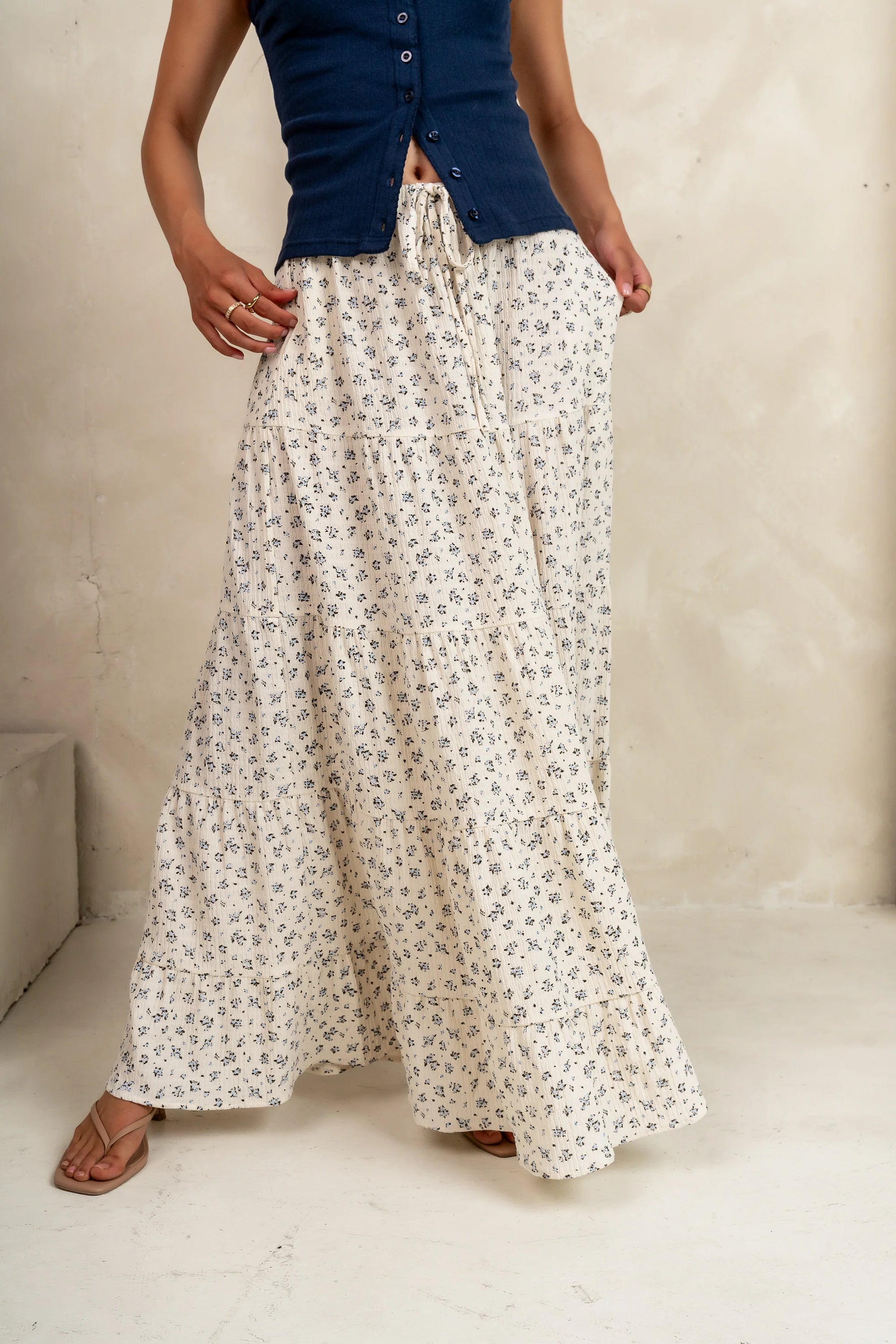 Marlee Floral Maxi Skirt in Cream FINAL SALE