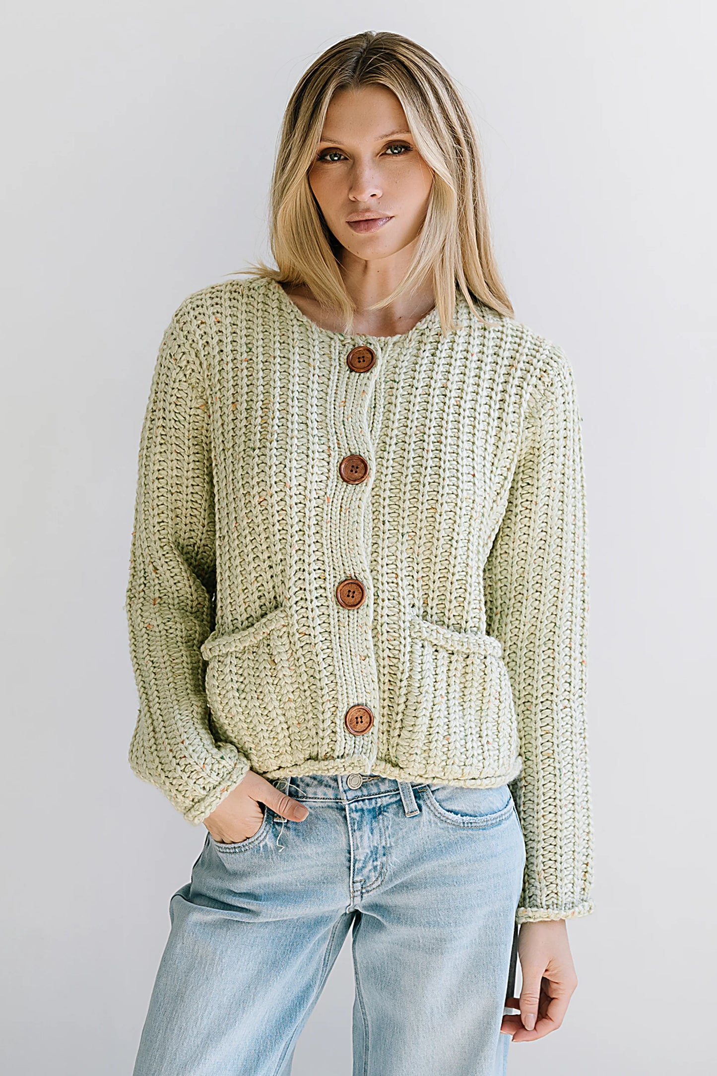 Holland Chunky Knit Cardigan in Sage FINAL SALE