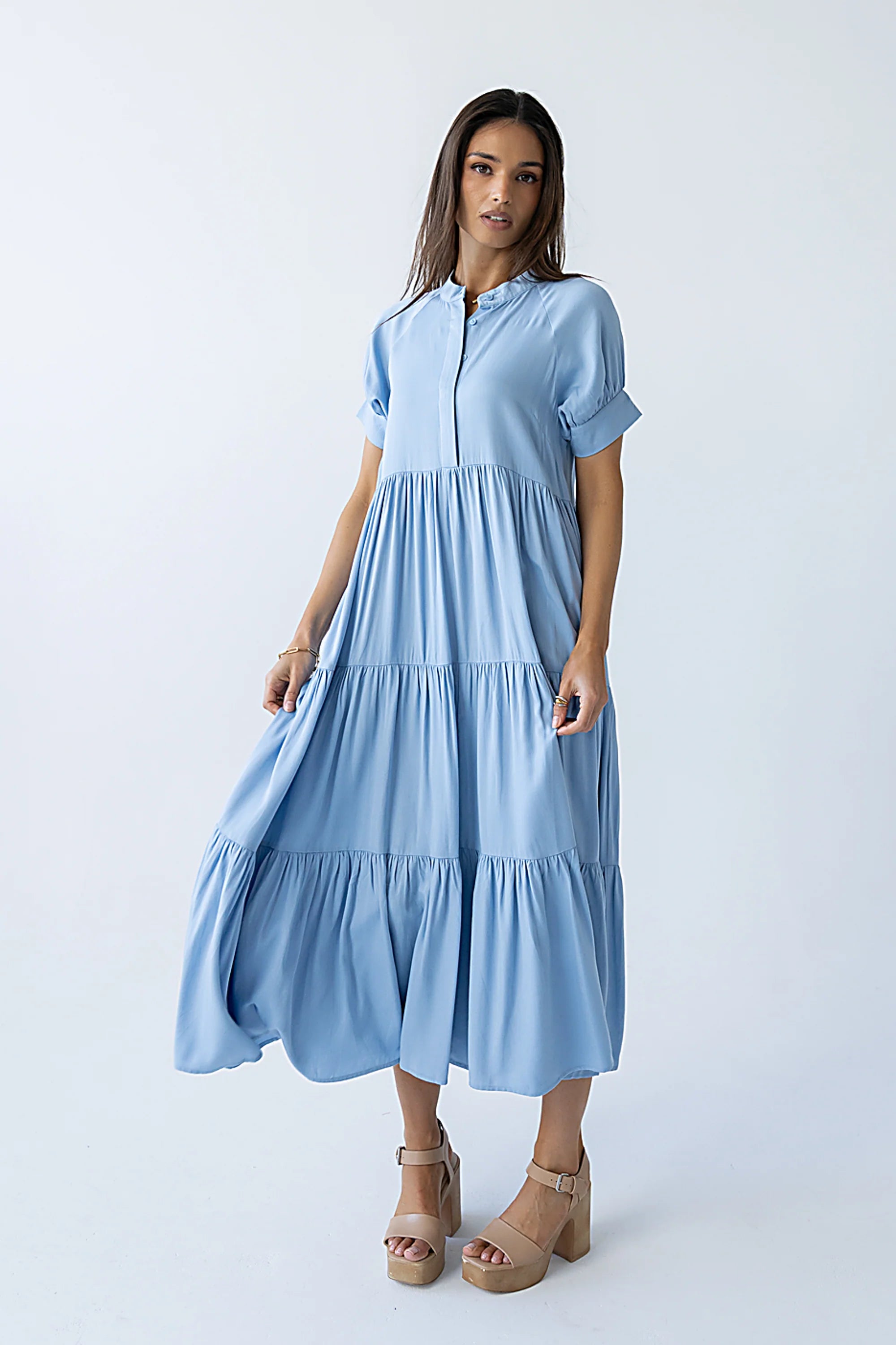 Amanda Tiered Dress in Slate Blue