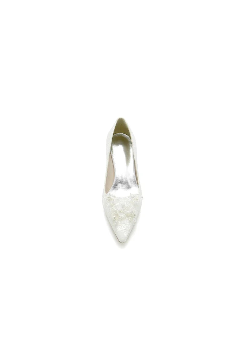 Pointed Toe Lace Wedding Shoes with Flower