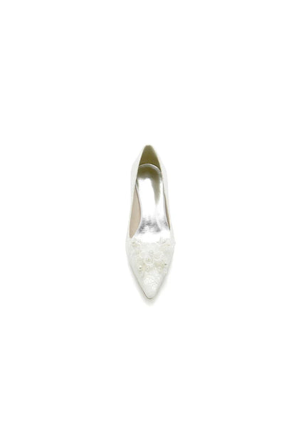 Pointed Toe Lace Wedding Shoes with Flower