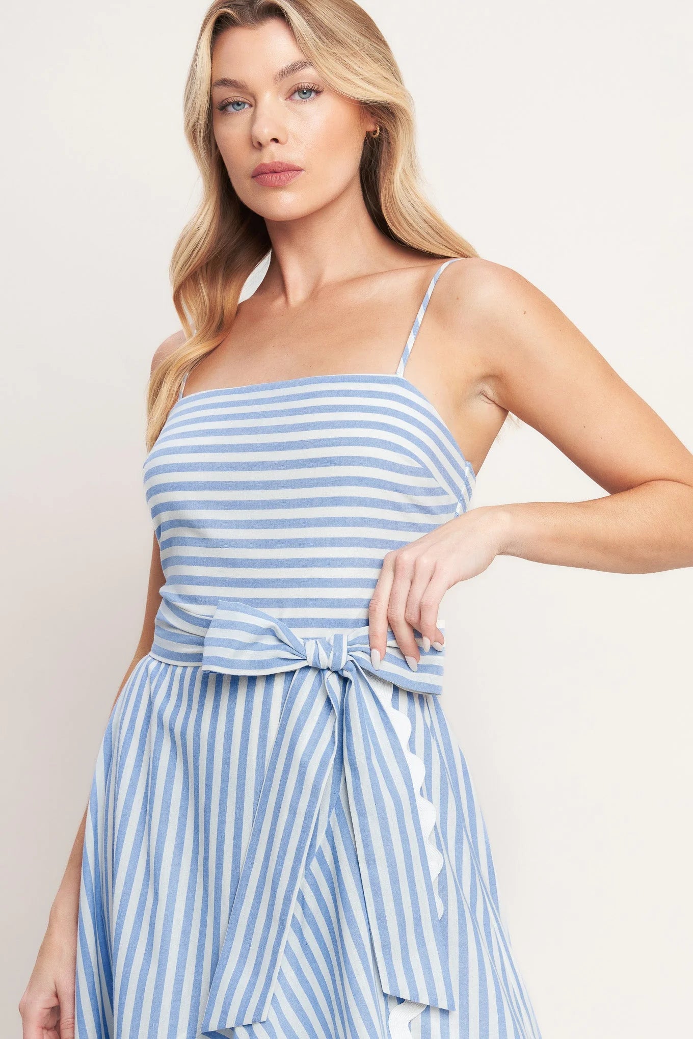 TIED TO YOU BLUE STRIPED MIDI DRESS