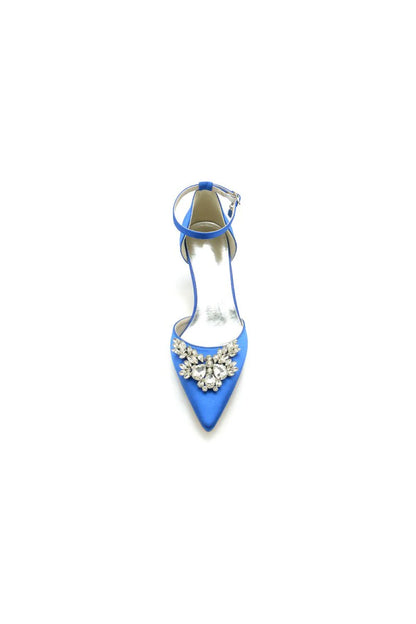 Pointed Toe Satin Kitten Heels With Rhinestone