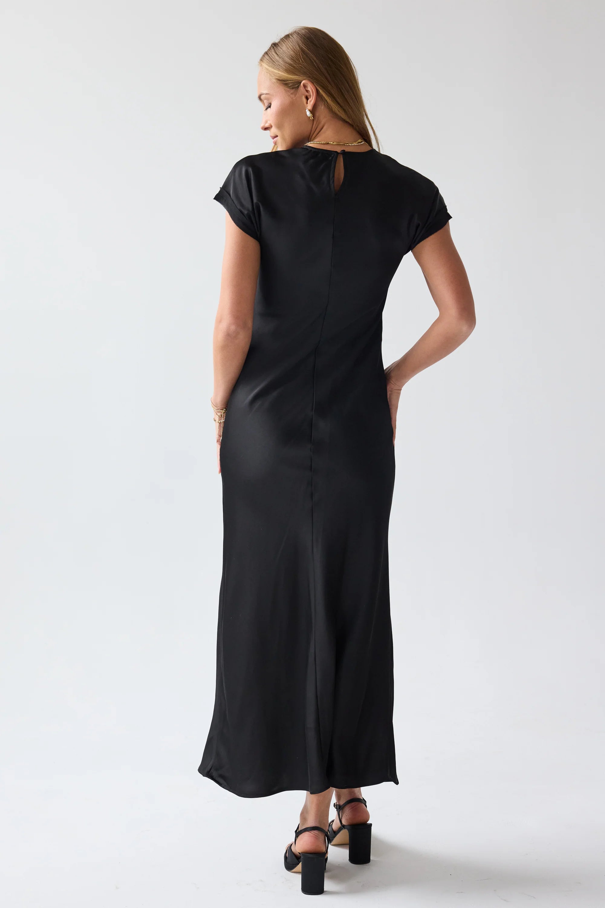 Hannah Satin Maxi Dress in Black