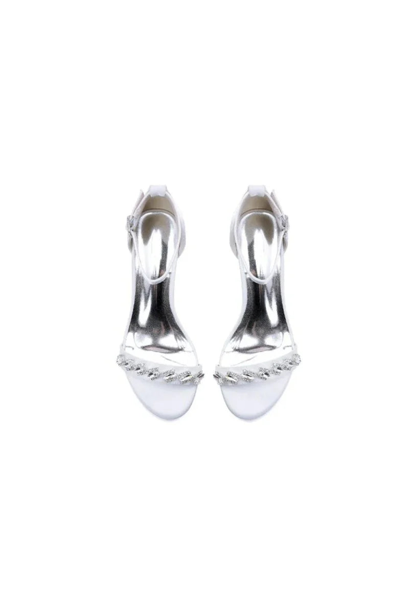 Satin Block Heel Sandal with Diamond Embellishments