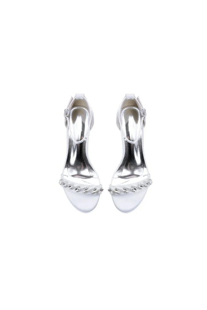 Satin Block Heel Sandal with Diamond Embellishments